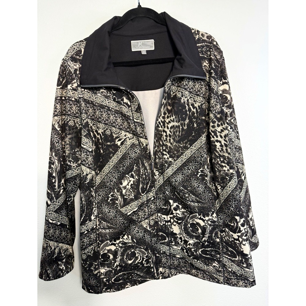 JM Collection Women's Full Zip Knit Paisley Animal Print Jacket Black 3X